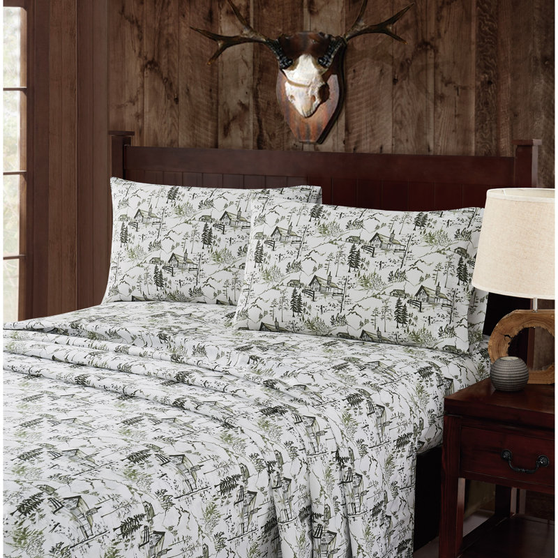 Ensemble de draps en microfibre, Simple TG, Blanc/vert, Floral