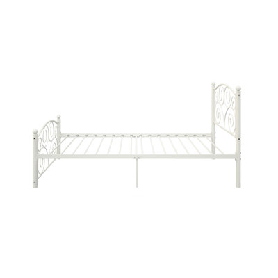 White Twin Metal Bed Frame With Headboard And - Easy To Put Together , Strong Build, No Box Spring, Modern Bedroom Furniture