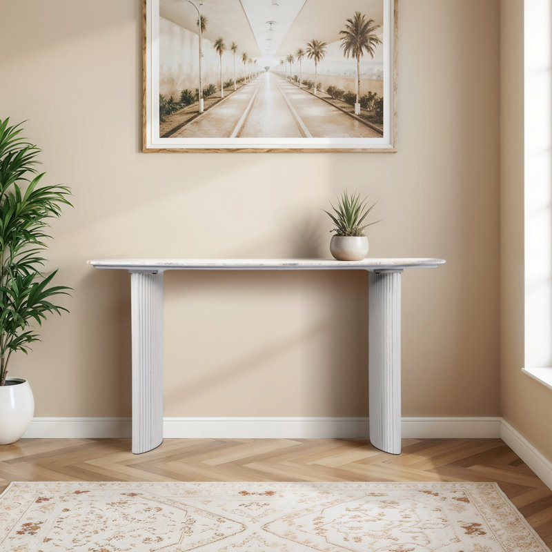 Sagebrook Home 60" Catalina Travertine & Fluted Wood Console Table