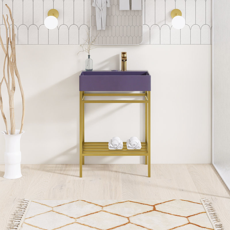 Meuble-lavabo autoportant de 24 po W Plateau en céramique non assemblé, Mauve