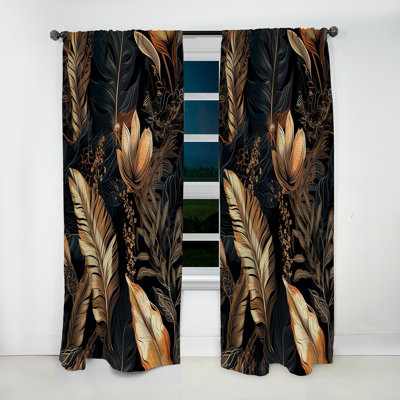 Gaetane - Sérénade feuille d'or tropicale II - Rideau traditionnel en velours - obscurcissant - 1 panneau