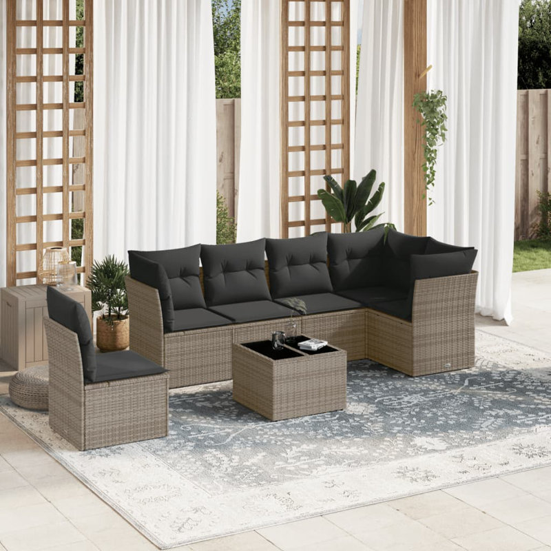 Ensemble de canapé de jardin en rotin PE Vidaxl, acier thermolaqué, verre trempé