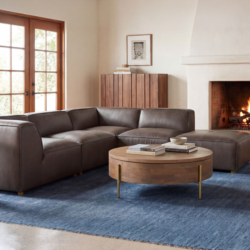 Forme Ottoman Cuir brun ardoise