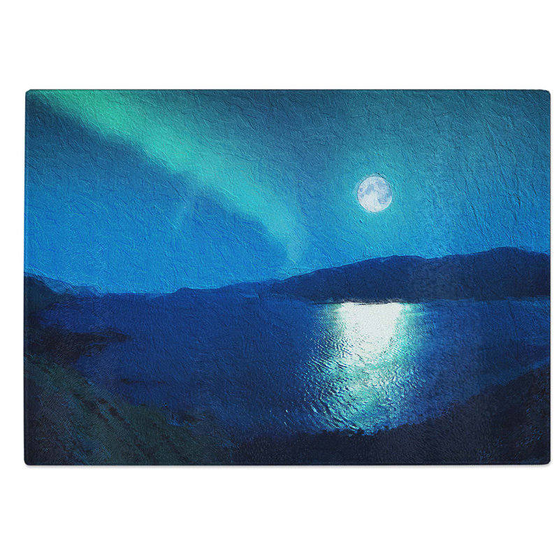 Glass Full Moon During The Northern Lights Chopping Board, 28.5 cm W x 20 cm L