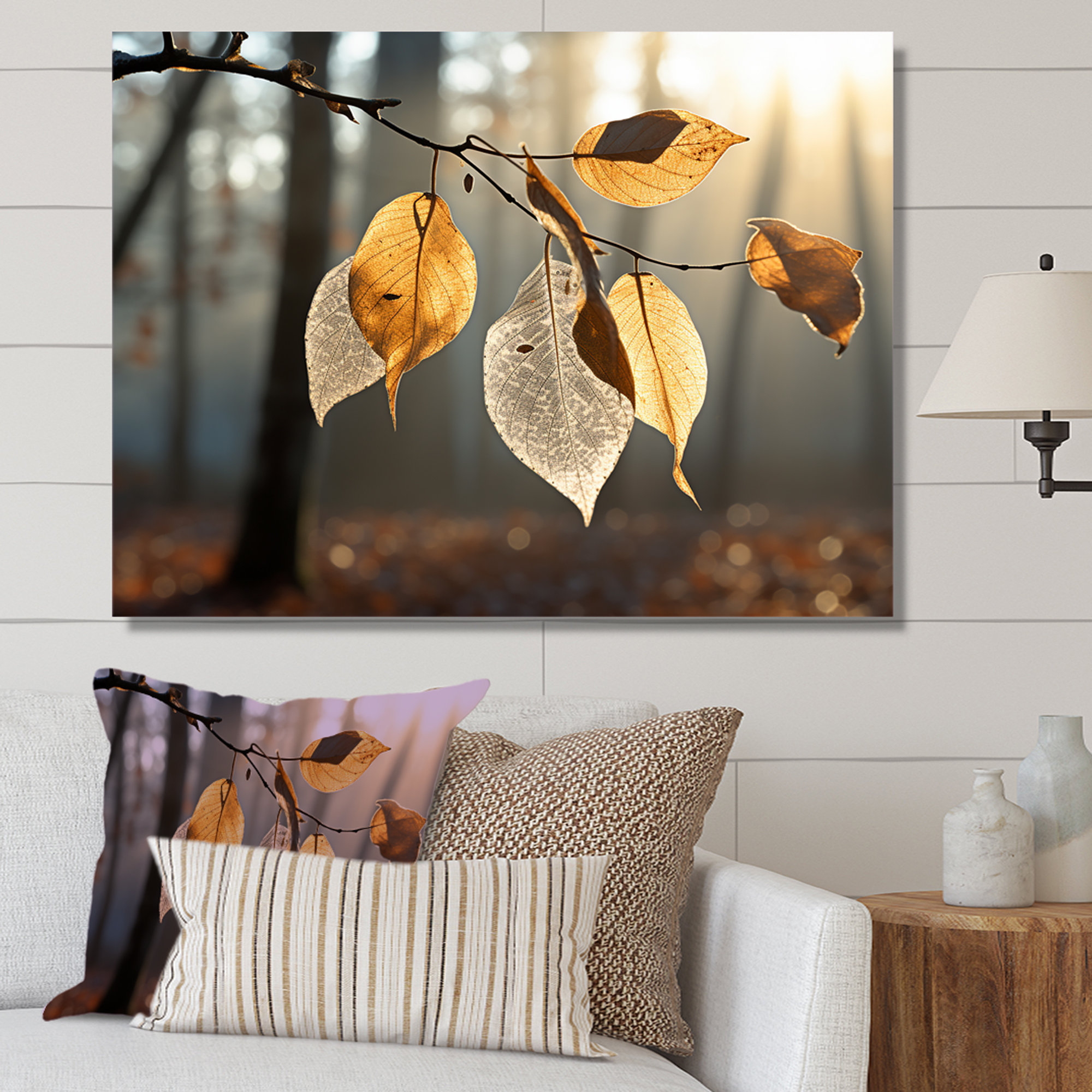 Ebern Designs Leaves Autumn Sunlight Harmony V - Print on Canvas ...
