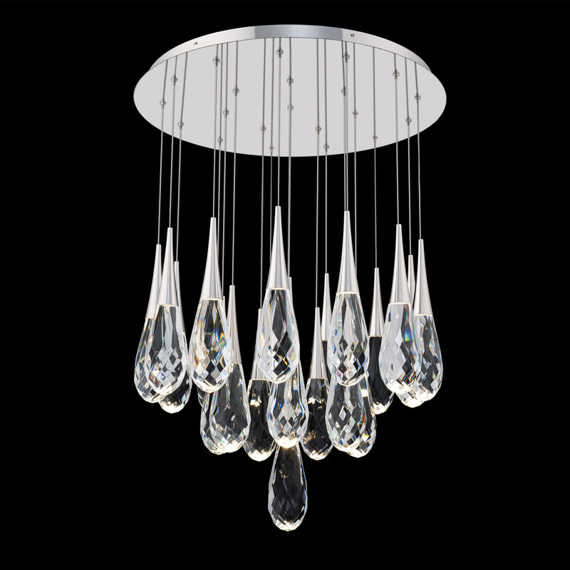 Hibiscus 21 Light Crystal LED Multi-Light Pendant, Polished Nickel