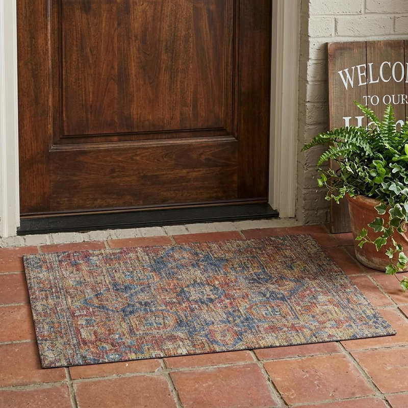 Tapis intérieur antidérapant oriental rouge orange et bleu 2 pi x 3 pi