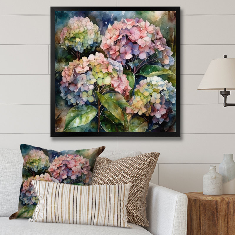 Hydreangea mauve et vert I - imprimé, Cadre photo noir, H 16 po x l 16 po x P 1 po