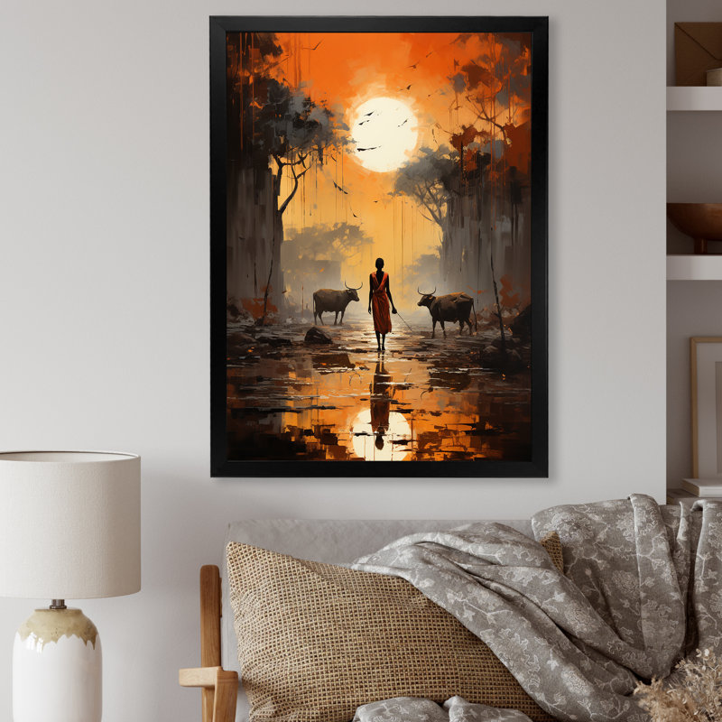 Art africain africain Dinka, H 20 po x l 12 po x P 1 po, Cadre simple noir