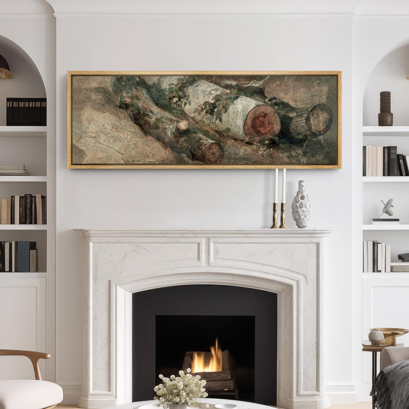 «Rustic Countryside Birch Tree Logs», impression sur toile encadrée, H 20 po x l 60 po, Naturel