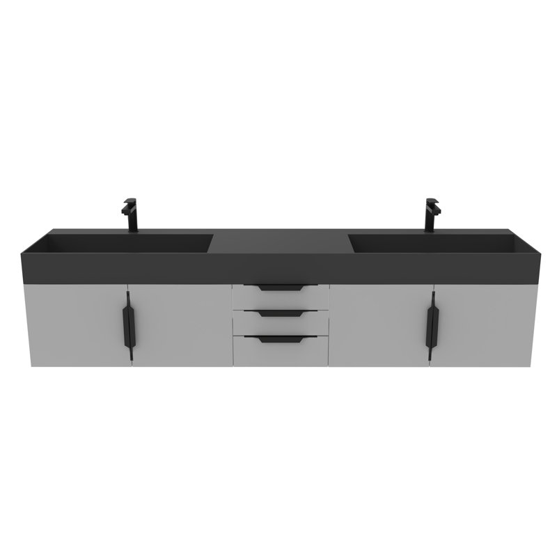 Meuble-lavabo double 84 po avec plateau Amazon, Noir, Gris, Noir