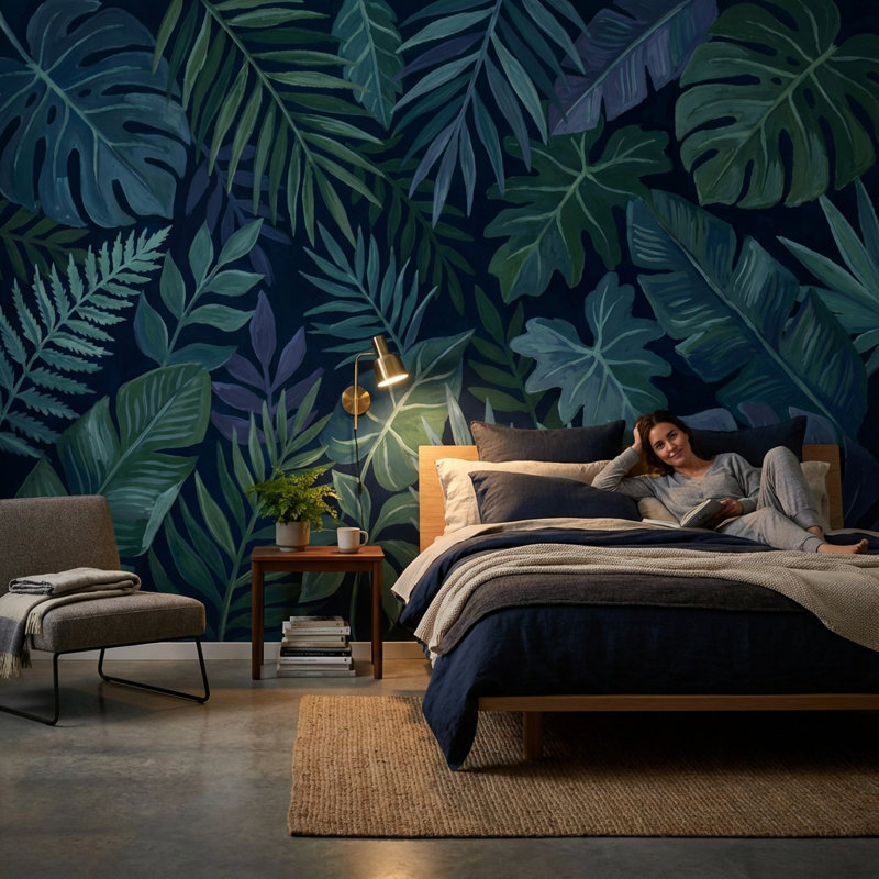 Papier peint botanique tropical Shades Of Green, 140" x 108", Non tissé non collé