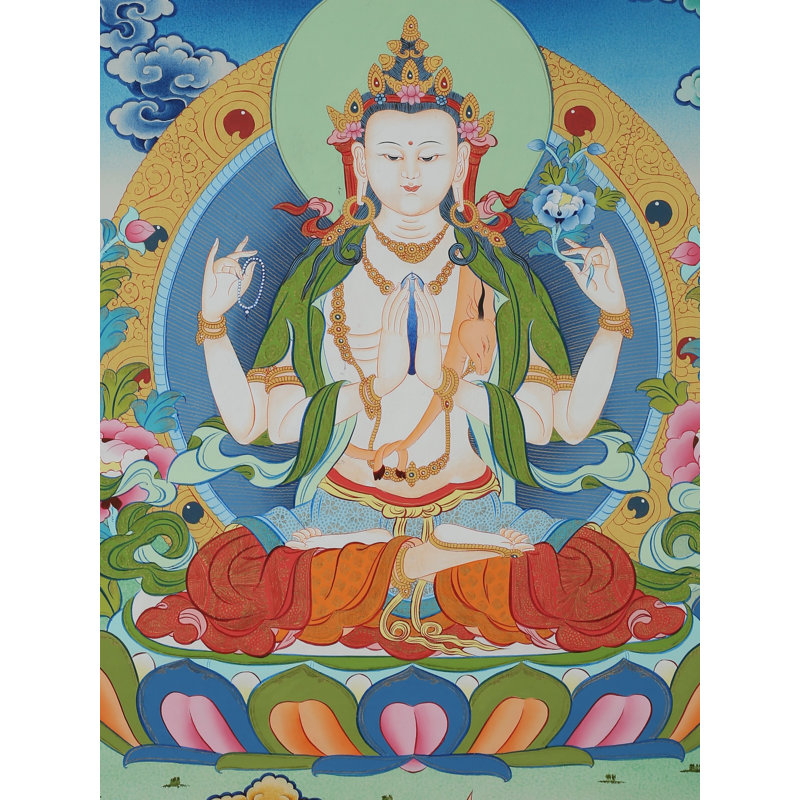 Thangka sans tibétain Chenrezig (Avalokiteshvara)