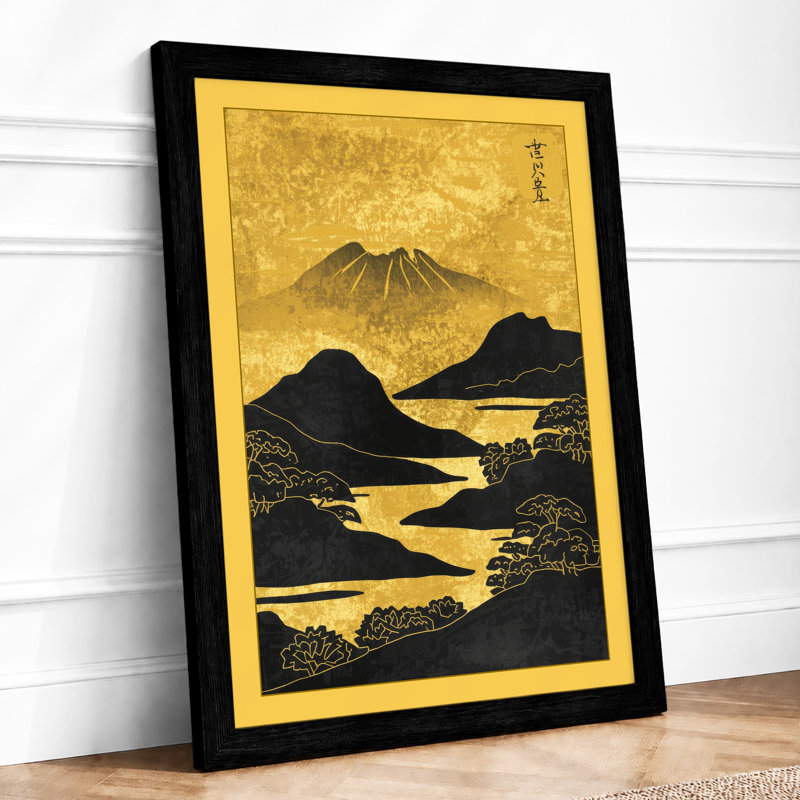 Volcano at Golden Hour Japandi - Framed Print, A2 - 59.4 x 42.0 cm, Black