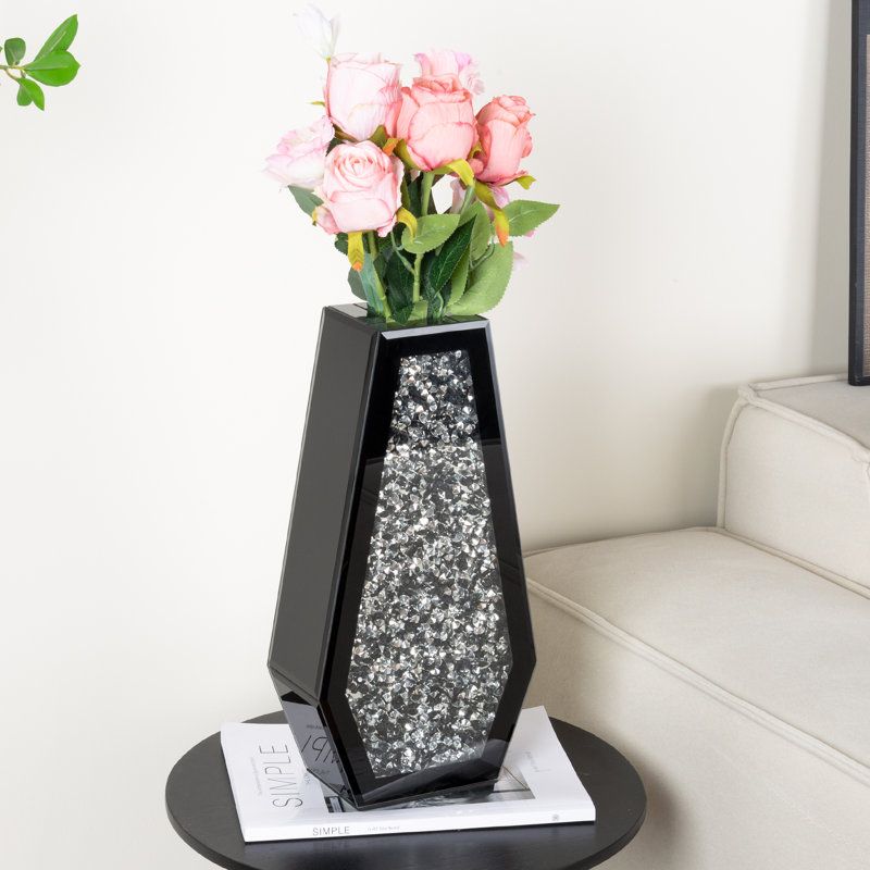 Cerrie Handmade Crystal Glass Table Vase, Black
