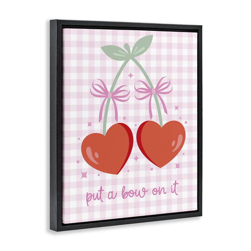 «Put A Bow On It Cherries», art mural sur toile flottante par Ilis Avilès, H 31 po x l 25 po, Cadre flottant noir de jais
