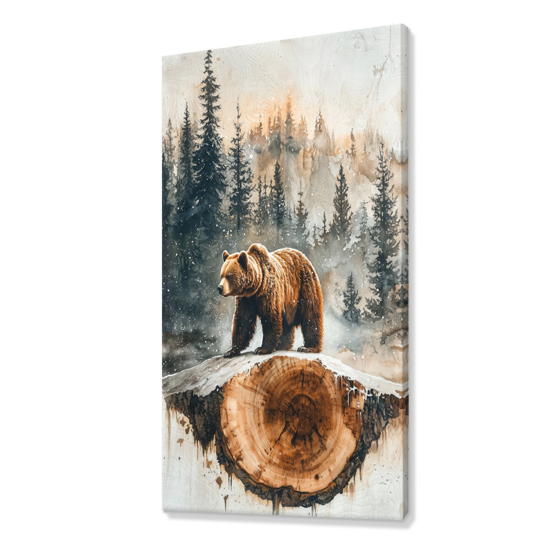 «Toyei Grizly Bear Into The Winter Landscape II», art mural ours, H 60 po x l 28 po, Toile tendue, Ne s’applique pas