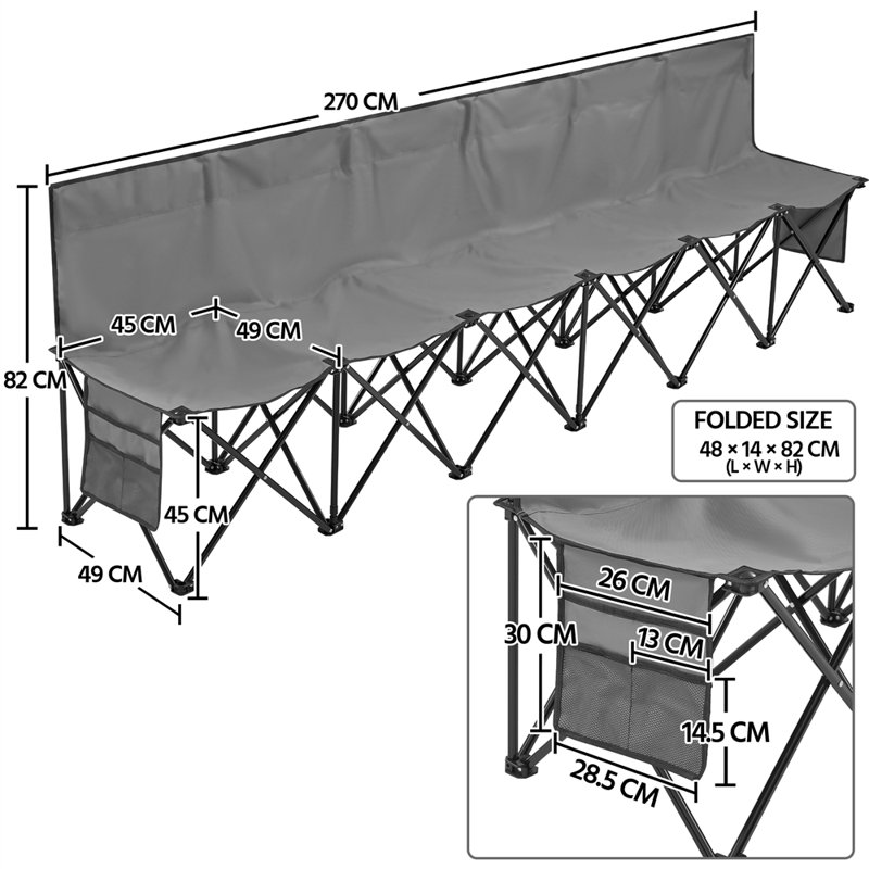 Folding Camping Bench, Grey