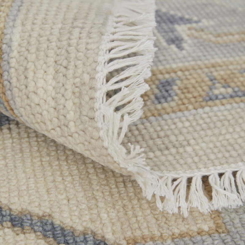 Karina Hand Knotted Wool Oriental Area Rug in Blue/Beige/Gray, Rectangle 12' x 15'