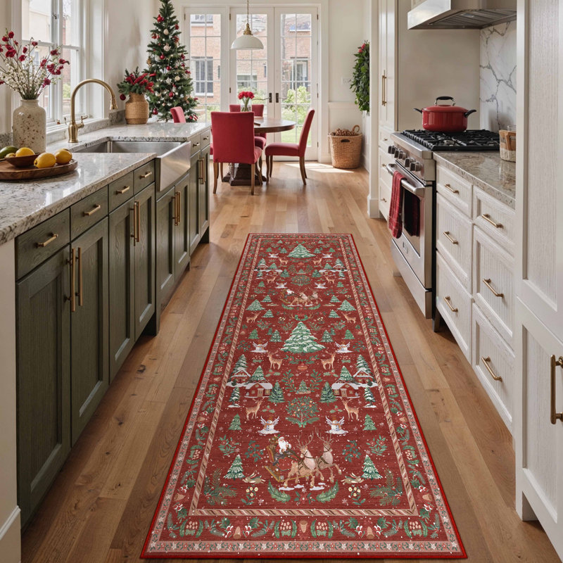 Tapis de Noël lavable Celie pour salon avec antidérapant, Tapis de couloir 2 pi x 8 pi