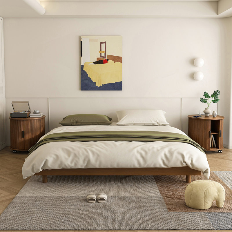 Table de chevet moderne Mid Century avec station de charge intégrée et porte coulissante