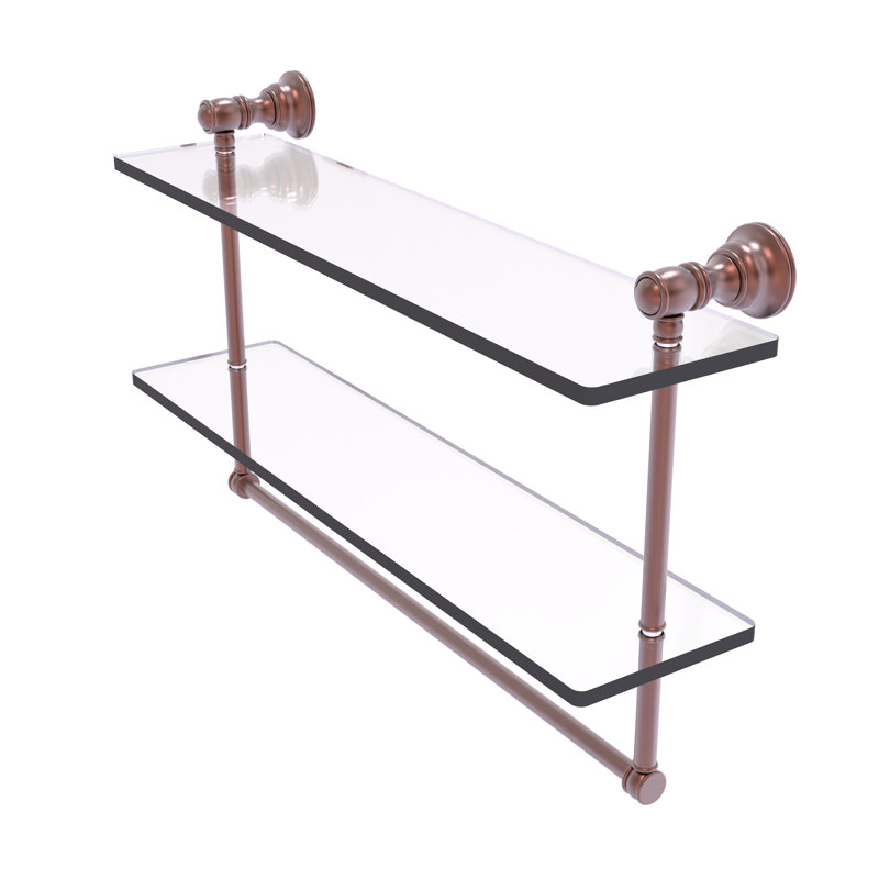 Freyja 2 Piece Glass Tiered Shelf with Towel Bar, 5.54" H x 22" W x 9.5" D, Antique Copper