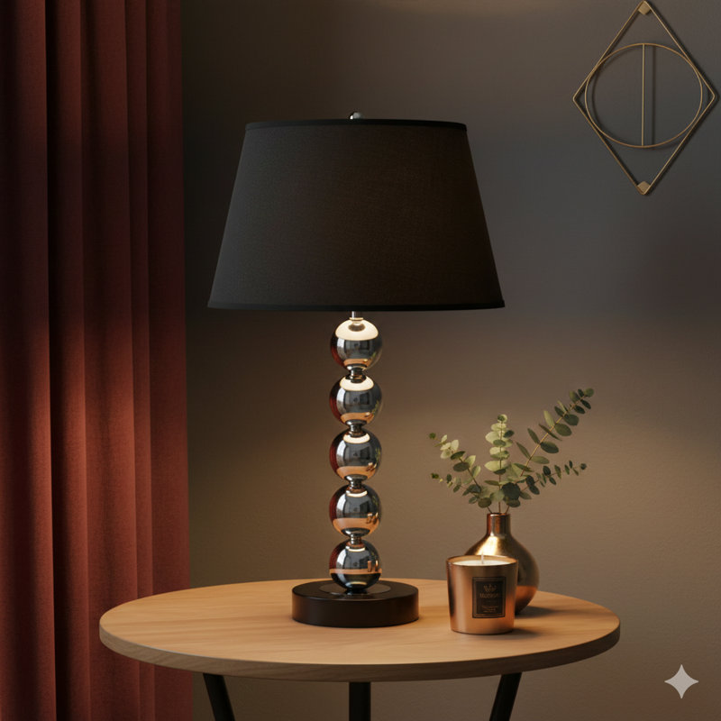 Ensemble de 2 lampes de table modernes et élégantes avec des sphères réfléchissantes qui attirent l'attention, finition noire et argentée