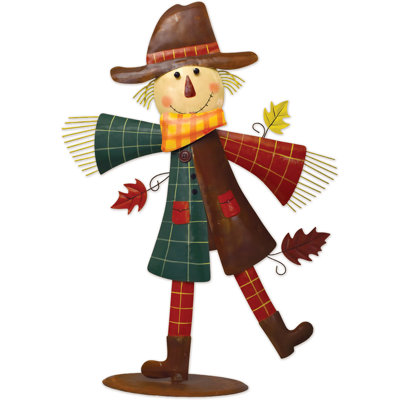 Patchwork Scarecrow Leaves Metal Fall Harvest Porch Greeter
