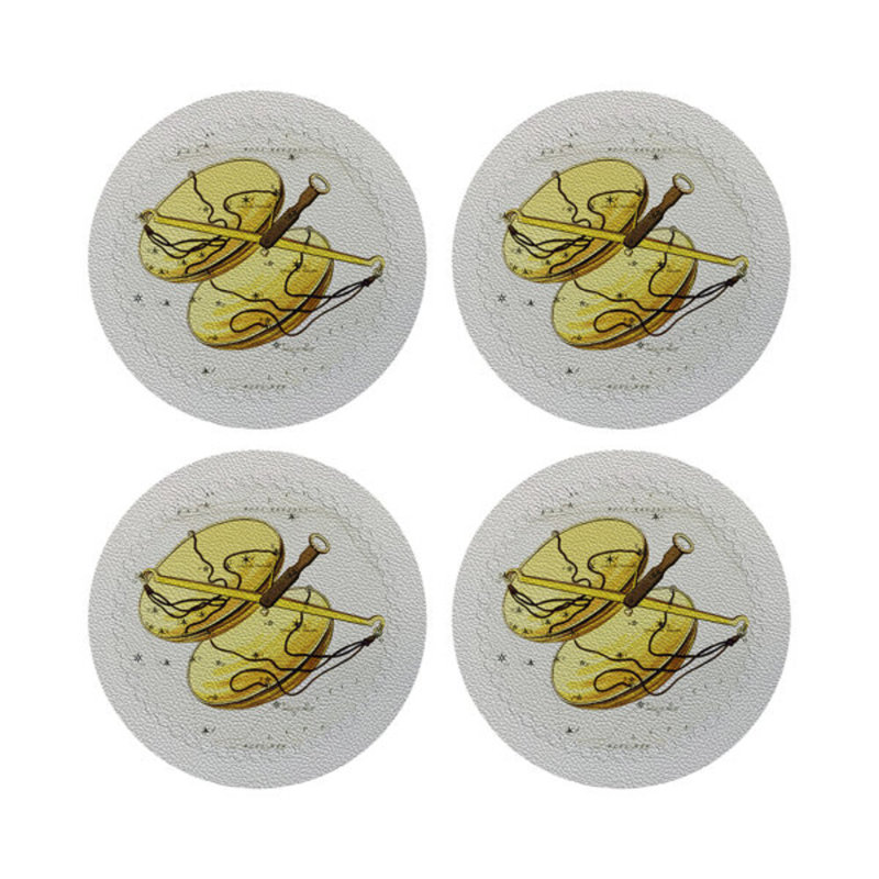 Zodiac Libra Vegan Leather Round Pebble Placemat, White
