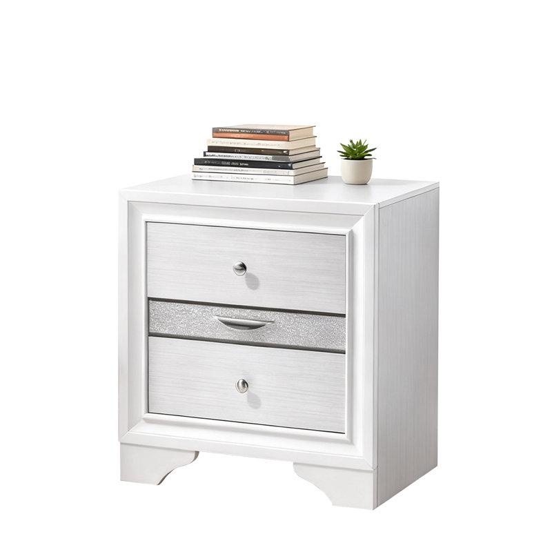 Table de chevet moderne avec 2 tiroirs, Blanc
