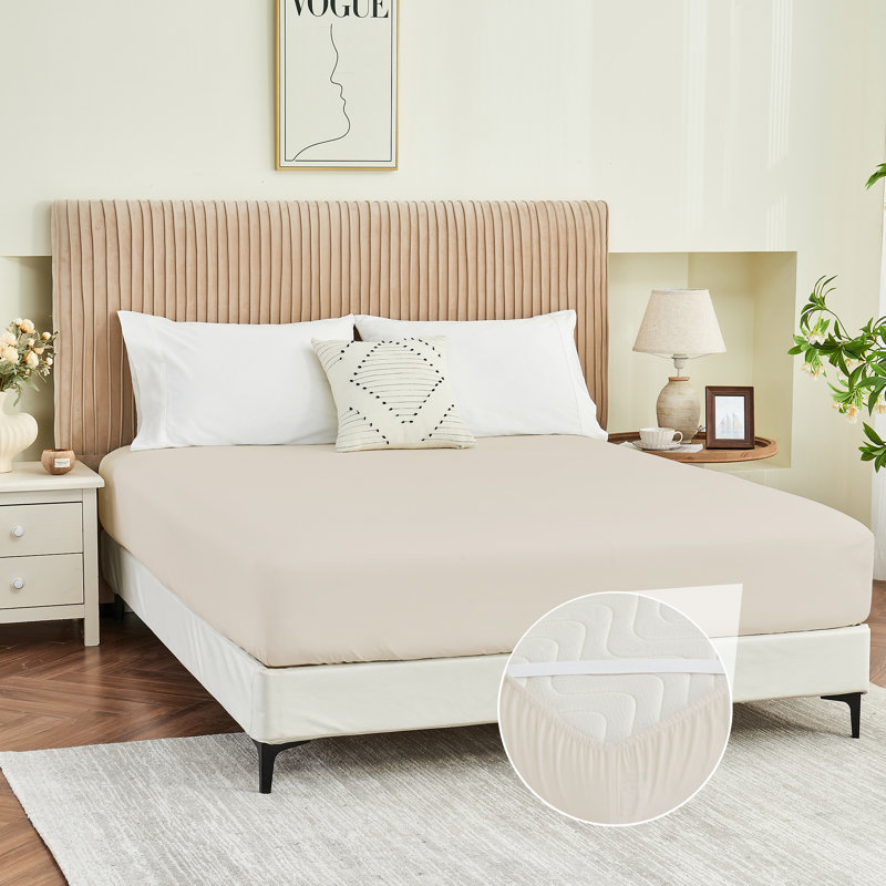 Double Brushed Microfiber Fitted Sheet With Straps Fits Up To 14, Twin Fitted Sheet, Beige
