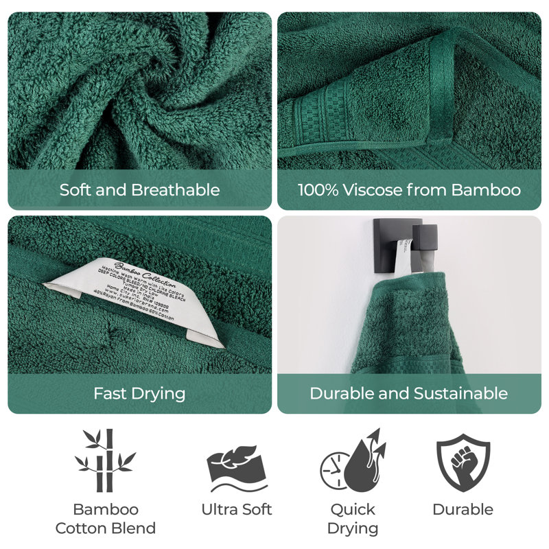 Nolhan 60% Cotton and 40% Rayon from Bamboo Hand Towel Set, Hunter Green