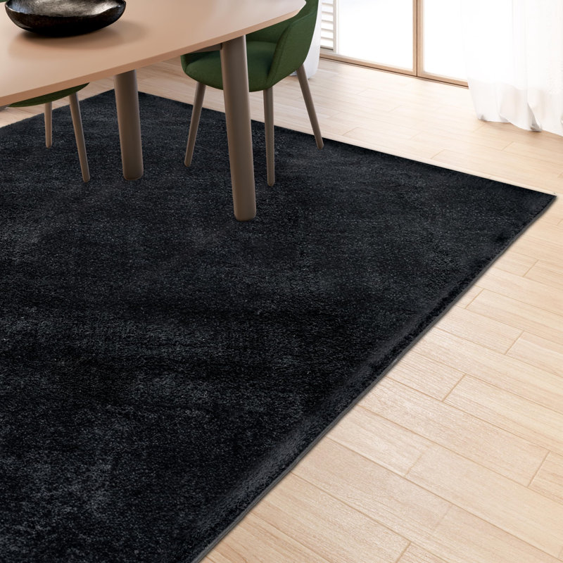 Rectangle Washable Area Rug, Black, 60 x 110 cm