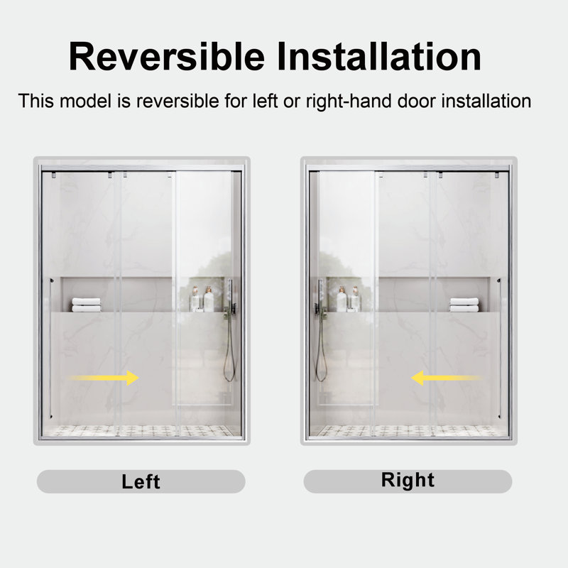 UKS13 46 in. to 49 in. W X 76 in. H Left-side Opening Semi-frameless Triple Bypass Sliding Shower Door with 5/16 in. (8mm) Clear Glass in Brushed Nickel