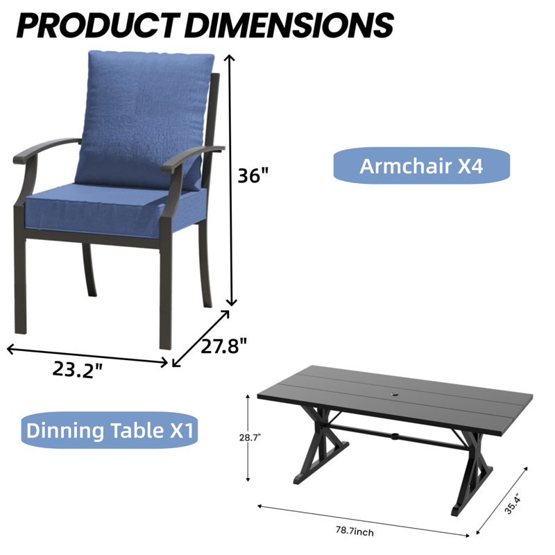 Ensemble de salle à manger 5 pièces Bruyere, 5 Pieces: Table, 4 Fixed Chairs, Navy