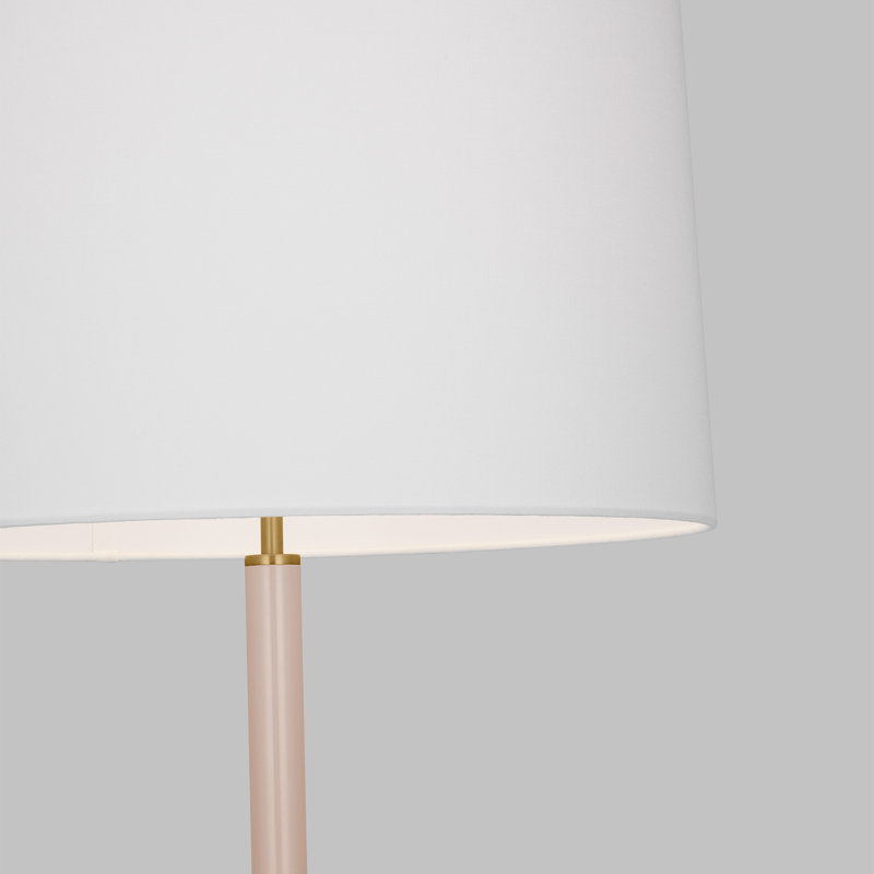 Burnished Brass and White Linen Dimmable Floor Lamp