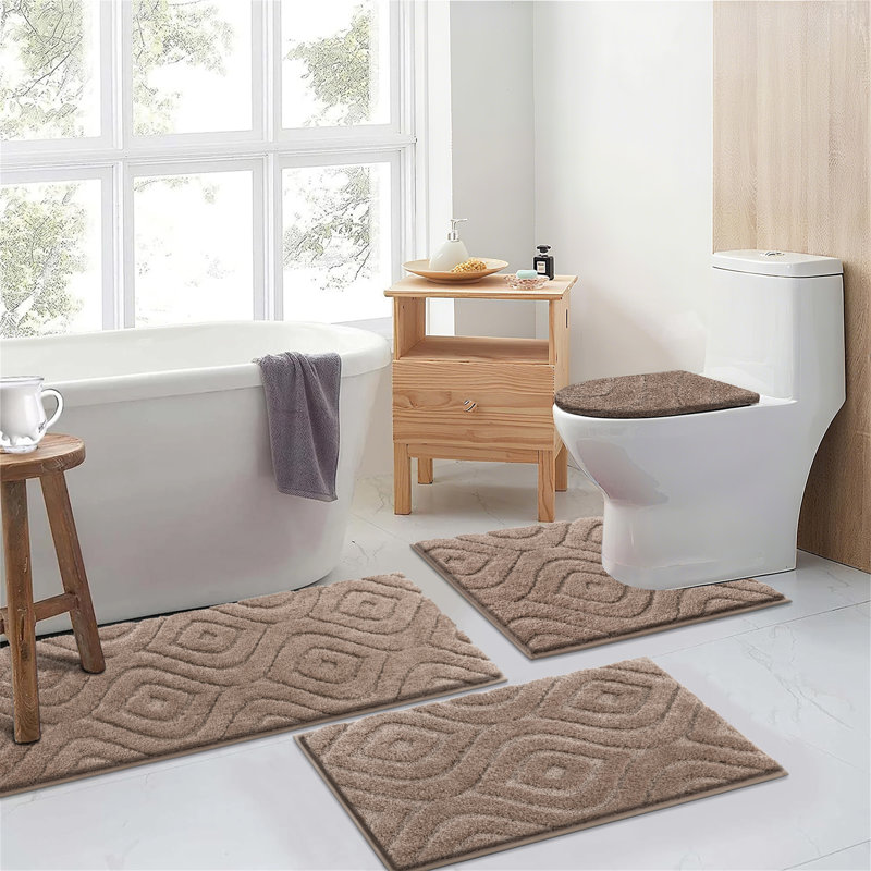 Ensemble de tapis de bain en microfibre 4 pièces avec envers antidérapant, Brun