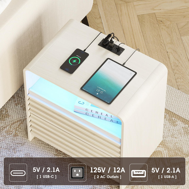 Table de chevet moderne avec station de charge, Blanc