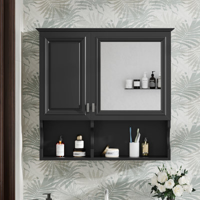 Armoire à pharmacie à miroir de 30 pouces avec tablettes ouvertes, rangement mural mural avec portes et miroir, tablette réglable, armoire de rangement pour salle de bain au-dessus de la toilette