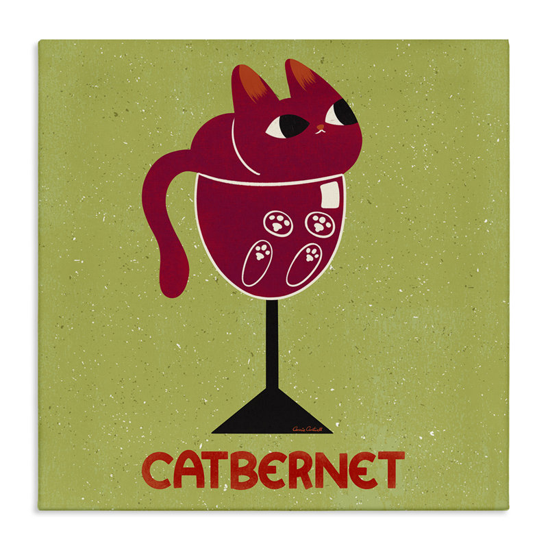 Toile Catbernet Cat Wine, design par Carrie Cantwell, H 24 po x l 24 po
