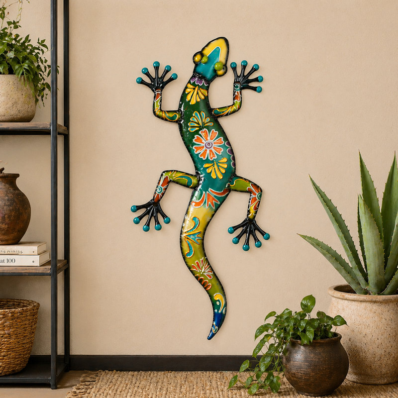 Metal Indoor Outdoor Lizard Wall Decor, Multi Colored