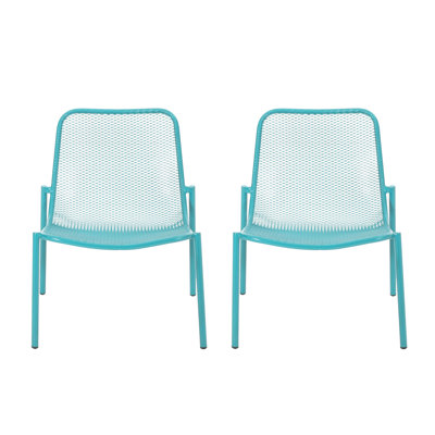 Modern Stackable Chair , Iron Frame, 26"W 21.59"D 26"H, Teal Color Outdoor Chairs, Rounded Edges, Weather-, X