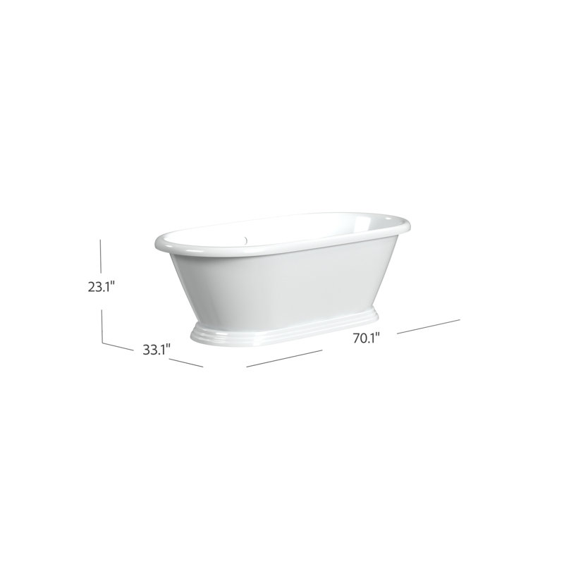 Sandringham 70.13'' L Freestanding Soaking Bathtub, White Interior with White Exterior