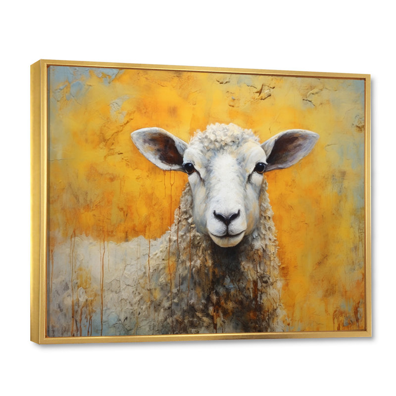 Encaustique jaune et mouton beige I - impression, Cadre flottant doré, H 24 po x l 32 po x P 1 po