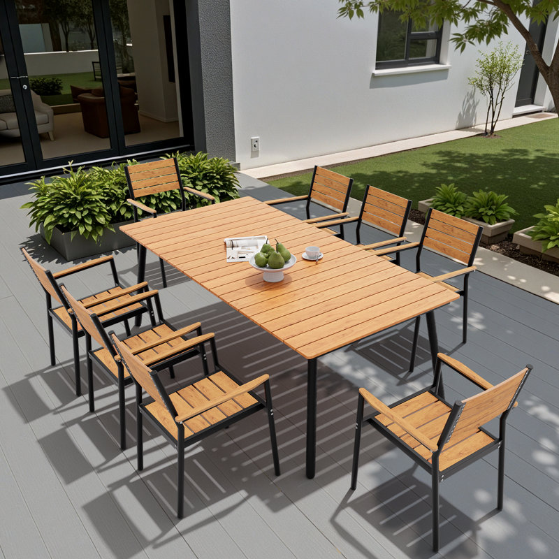 Cyanni 8 - Person 82.5'' L Outdoor Dining Set with Umbrella Hole, Brown