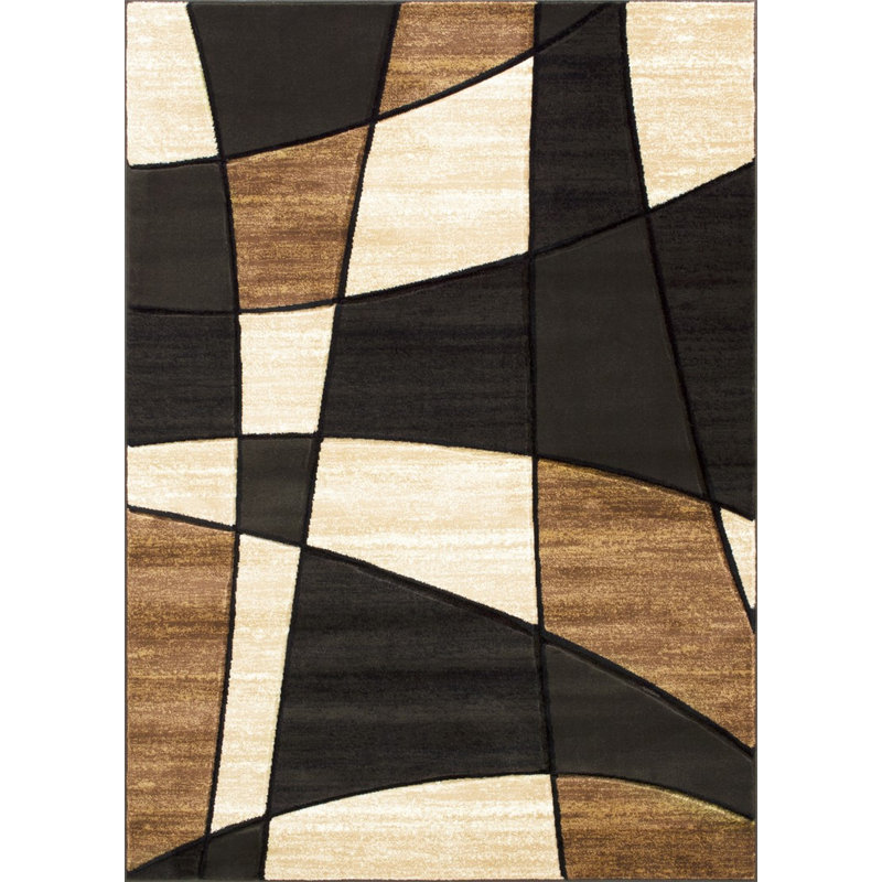 Tapis chocolat / noir / crème Aftan, Rectangle 5 pi x 7 pi