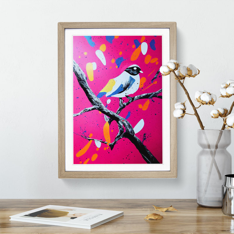 Splashed Bird No.2 Abstract - Framed Print, 64cm H x 46cm W x 2cm D, Oak Framed