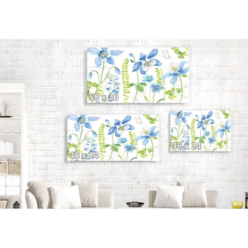 Fleurs de jacinthe des bois, Butterly, fougère, feuilles, floral, aérien, bleu, blanc, vert, H 26 po x l 50 po x P 1,5 po