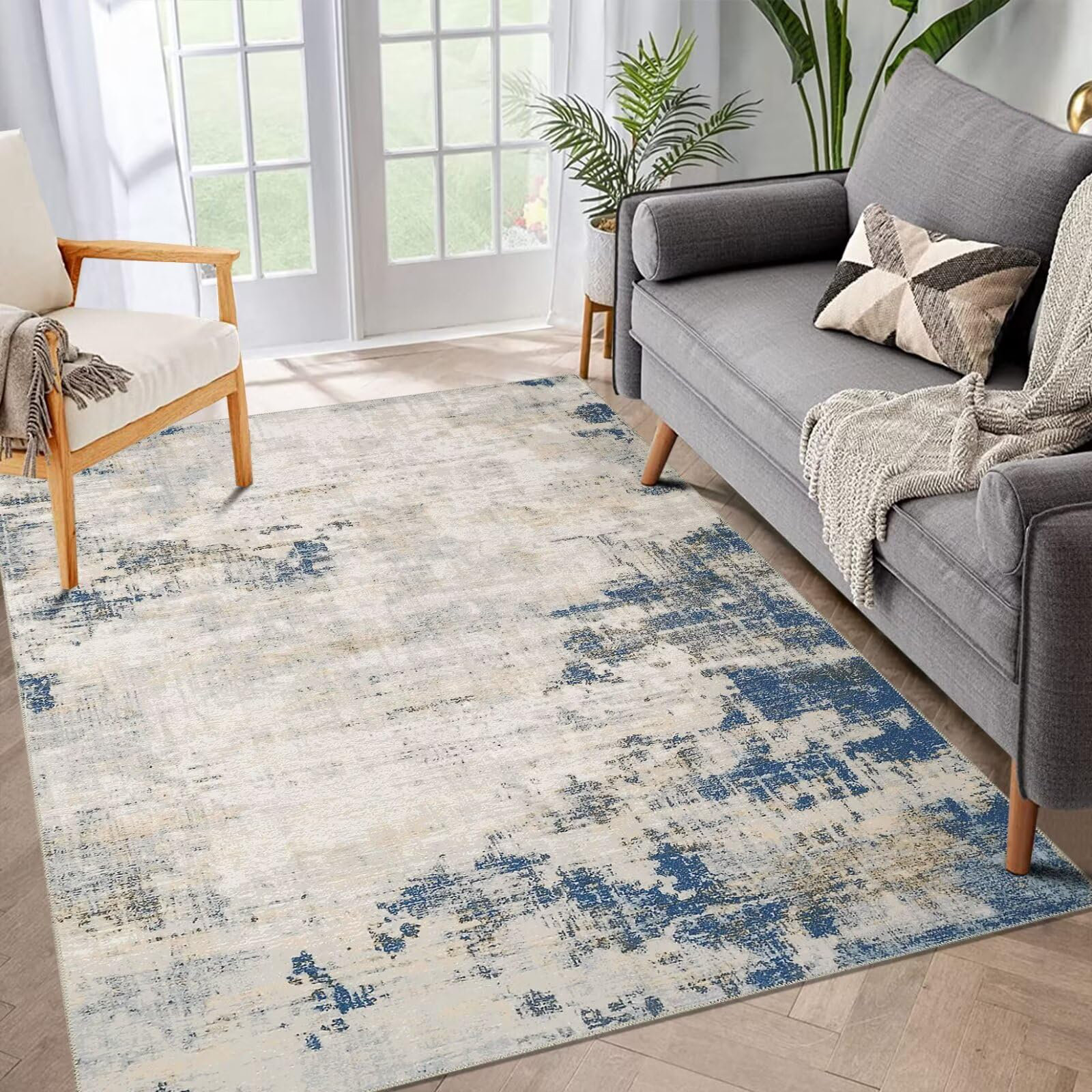 17 Stories Washable Rug Modern Area Rug Low Pile Bedroom Rug | Wayfair