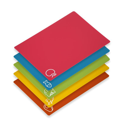 Lot de 5 planches à découper flexibles, en plastique sans BPA, antidérapantes, pour la viande et les légumes (multicolores).